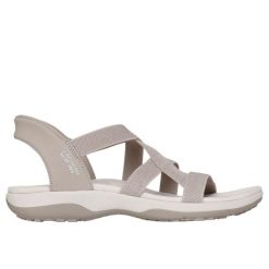Sandały damskie Skechers Reggae Slim Stretch Flex. Brązowe sandały Skechers, bez wzorów, z materiału, klasyczne, bez obcasa, bez zapięcia. Za 359.50 zł.