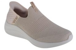 Buty sportowe Sneakersy damskie, Skechers Ultra Flex 3.0-Glitter Me Slip-Ins. Brązowe buty treningowe Skechers, bez wzorów, z materiału, przed kostkę, bez zapięcia, trekkingowe. Za 369.99 zł.