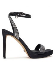 Guess Sandały Zach FLJZAC SAT03 Czarny. Czarne sandały Guess, z aplikacjami, z materiału, bez obcasa, na szpilce, bez zapięcia. Za 599.99 zł.