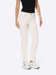 Heine Dżinsy - Slim fit - w kolorze kremowym rozmiar: W19. Brązowe jeansy Heine, bez wzorów, klasyczne. Za 127.95 zł.