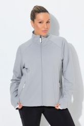 Damskie Bluza rozpinana laserowe akcenty stójka otwory na kciuki. Szare bluzy Ulla Popken, plus size, bez wzorów, z dżerseju, bez ramiączek, bez kaptura. Za 349.99 zł.