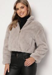 Szara Kurtka z Futerka Teddy o Krótkim Fasonie Lissaria. Szare kurtki Born2be, m, bez wzorów, z jeansu, eleganckie, bez kaptura. W wyprzedaży za 146.99 zł.