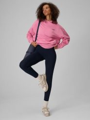 4F Legginsy dzianinowe damskie - granatowe S. Niebieskie legginsy 4f, bez wzorów, z dzianiny. Za 129.99 zł.