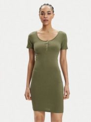 Pieces Sukienka codzienna Kitte 17146324 Zielony Slim Fit. Zielone sukienki Pieces, na co dzień, xxl, bez wzorów, z bawełny, bez kołnierzyka, bez ramiączek, proste. Za 59.99 zł.