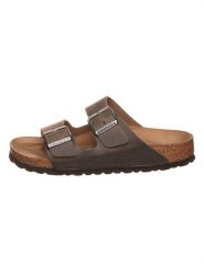 Birkenstock Skórzane klapki "Arizona" w kolorze khaki rozmiar: 41. Brązowe klapki Birkenstock, bez wzorów, klasyczne, z otwartym noskiem, bez obcasa, bez zapięcia. Za 311.03 zł.