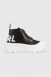 Karl Lagerfeld workery skórzane KL43520 TREKKA MAX damskie kolor czarny na platformie. Czarne botki KARL LAGERFELD, bez wzorów, z gumy, bez obcasa, na platformie, bez zapięcia. W wyprzedaży za 829.99 zł.