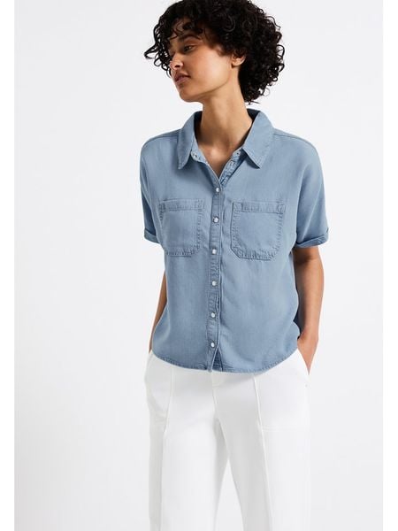 Street One Bluzka dżinsowa w kolorze błękitnym rozmiar: 42. Niebieskie bluzki Street One, bez wzorów, ze lnu, street, bez kołnierzyka, bez ramiączek. Za 148.61 zł.