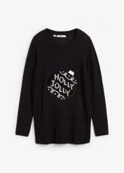 Sweter bożonarodzeniowy z obracanymi cekinami. Czarne swetry bonprix, bez wzorów, bez ramiączek. Za 129.99 zł.