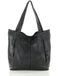 Miękka torba typu shopper skórzana na ramię - MARCO MAZZINI - czarny. Czarne shopper bag bez wzorów, ze skóry, na ramię, bez dodatków. Za 376.99 zł.