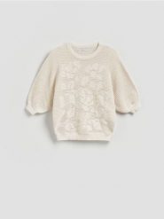 Sweter z bawełną - kremowy. Białe swetry Reserved, l, bez wzorów, z bawełny, bez ramiączek. Za 119.99 zł.