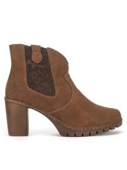 Rieker Botki Y2554-24 Brązowy. Brązowe botki Rieker, bez wzorów, bez obcasa, na słupku, bez zapięcia. Za 271.00 zł.