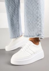 Białe Sneakersy Klasyczne Tenisówki na Grubej Podeszwie z Koturnem Adessia. Białe trampki Renee, bez wzorów, z jeansu, eleganckie, bez zapięcia. W wyprzedaży za 67.99 zł.
