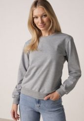 Szara Bluza z Bawełną Ozdobiona Ściągaczami Hilani. Szare bluzy Born2be, l, bez wzorów, z bawełny, casualowe, bez ramiączek, bez kaptura. Za 49.99 zł.