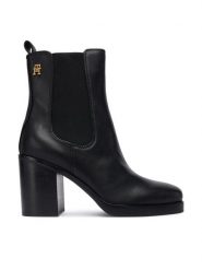Tommy Hilfiger Botki Square Toe Chelsea High Block Hl FW0FW08844 Czarny. Czarne botki Tommy Hilfiger, bez wzorów, ze skóry, bez obcasa, na słupku, bez zapięcia. Za 669.99 zł.