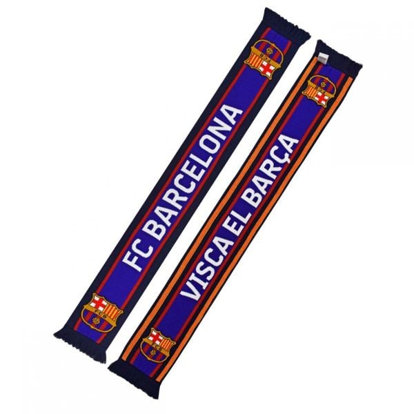 FC Barcelona szalik kibica dwustronny Double Knitted Scarf granatowy. Niebieskie szaliki i kominy FC Barcelona, bez wzorów, sportowe. Za 118.99 zł.