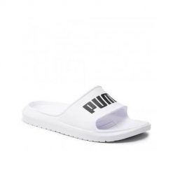 Klapki basenowe dla dorosłych Puma Divecat v2. Białe klapki Puma, bez wzorów, z materiału, sportowe, bez obcasa, bez zapięcia. W wyprzedaży za 187.20 zł.