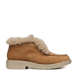 Botki Geox. Brązowe botki Geox, bez wzorów, bez obcasa, na płaskiej podeszwie, bez zapięcia. Za 339.99 zł.