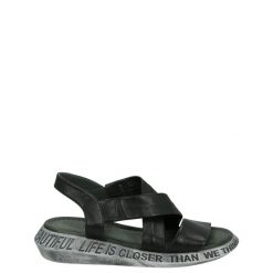 SANDAŁY DAMSKIE 395941 BLACK. Czarne sandały Venezia, bez wzorów, ze skóry, bez obcasa, bez zapięcia. Za 159.00 zł.