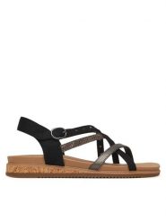 Skechers Sandały Desert Kiss Low 114713/BLK Czarny. Czarne sandały Skechers, bez wzorów, ze skóry, bez obcasa, na płaskiej podeszwie, bez zapięcia. Za 229.99 zł.