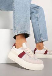 Beżowo-Bordowe Sneakersy Typu Kultowe Tenisówki na Grubej Podeszwie Nanessa. Brązowe trampki Renee, bez wzorów, z jeansu, eleganckie, bez zapięcia. W wyprzedaży za 75.99 zł.