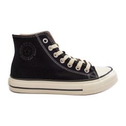 Trampki Damskie Wysokie Big Star NN274283 Czarne. Czarne trampki bez wzorów, eleganckie, za kostkę, bez zapięcia. Za 180.71 zł.