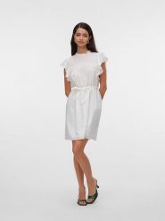 Vero Moda Sukienka w kolorze białym rozmiar: M. Białe sukienki Vero Moda, m, bez wzorów, z bawełny, bez kołnierzyka, bez ramiączek, mini. Za 127.95 zł.