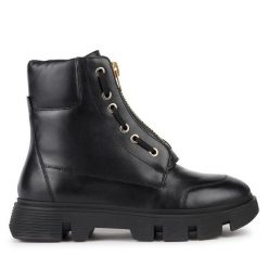 Botki Geox. Czarne botki Geox, bez wzorów, bez obcasa, na płaskiej podeszwie, bez zapięcia. Za 379.99 zł.