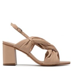 Sandały Eva Longoria. Brązowe sandały Eva Longoria, bez wzorów, bez obcasa, na słupku, bez zapięcia. Za 449.99 zł.