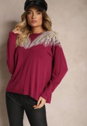 Fioletowy Sweter z Wiskozą Ozdobiony Koralikami i Cekinami Nevarita. Fioletowe swetry Renee, na zimę, m, bez wzorów, z wiskozy, casualowe, bez ramiączek. Za 89.99 zł.