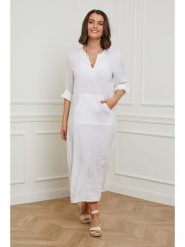 Curvy Lady Lniana sukienka w kolorze białym rozmiar: 48/50. Białe sukienki Curvy Lady, bez wzorów, ze lnu, klasyczne, bez kołnierzyka, bez ramiączek, maxi. Za 145.60 zł.