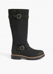 Kozaki sznurowane Tom Tailor z klamrami. Czarne kozaki bonprix, bez wzorów, bez obcasa, bez zapięcia. Za 299.99 zł.