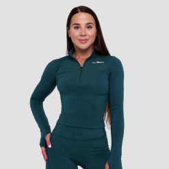 Koszulka damska fitness z zamkiem zielona Ignite. Zielone t-shirty sportowe GYMBEAM, xl, bez wzorów, z dresówki, bez ramiączek, do biegania. Za 114.90 zł.