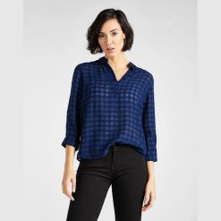 LEE ESSENTIAL BLOUSE DAMSKA BLUZKA W KRATĘ DARK NAVY L45VHTNM 112110614. Niebieskie bluzki Lee, l, bez wzorów, bez kołnierzyka, bez ramiączek. Za 129.99 zł.