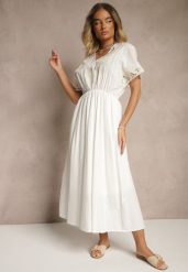 Biała Bawełniana Sukienka w Stylu Boho z Kieszonkami Orrane. Białe sukienki Renee, l, bez wzorów, z bawełny, boho, bez kołnierzyka, bez ramiączek, maxi. W wyprzedaży za 119.99 zł.