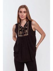 Makani Top w kolorze czarnym rozmiar: 40. Czarne topy Makani, bez wzorów, z bawełny, klasyczne, bez kołnierzyka, bez ramiączek. Za 43.99 zł.