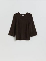 Gładki sweter - brązowy. Brązowe swetry Reserved, l, bez wzorów, z dzianiny, bez ramiączek. Za 89.99 zł.