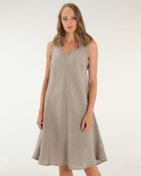 Lniana sukienka z falbanami. Brązowe sukienki Unisono, na imprezę, l, bez wzorów, z tkaniny, bez kołnierzyka, bez ramiączek, mini, rozkloszowane. Za 269.00 zł.