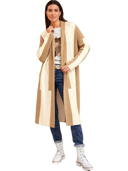 Heine Kardigan w kolorze jasnobrązowo-kremowym rozmiar: 40. Brązowe swetry Heine, bez wzorów, z wełny, bez ramiączek. Za 118.28 zł.