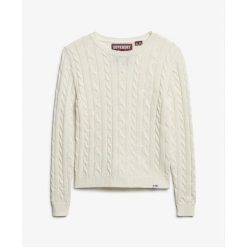 Sweter z cienkimi warkoczami, klasyczny, okrągły dekolt, damski Superdry. Zielone swetry Superdry, na zimę, m, bez wzorów, z dzianiny, eleganckie, bez ramiączek. Za 276.50 zł.