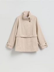 Kurtka z lyocellem - beżowy. Brązowe kurtki Reserved, l, bez wzorów, z bawełny, bez kaptura. Za 259.99 zł.