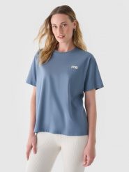4F T-shirt regular z nadrukiem damski - granatowy XS. Niebieskie t-shirty 4f, xs, bez wzorów, z bawełny, klasyczne, bez kołnierzyka, bez ramiączek. W wyprzedaży za 29.99 zł.