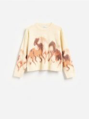 Sweter ze zwierzęcym motywem - wielobarwny. Swetry Reserved, l, bez wzorów, z dzianiny, bez ramiączek. Za 139.99 zł.