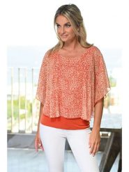 Bleu d'Azur Bluzka "Terracotta" w kolorze pomarańczowym rozmiar: 40/42. Pomarańczowe bluzki Bleu d'Azur, w ażurowe wzory, klasyczne, bez kołnierzyka, bez ramiączek. Za 149.66 zł.