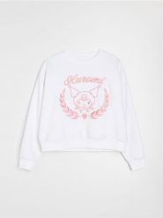 Dresowa bluza crewneck z haftem Kuromi - biały. Białe bluzy Sinsay, l, bez wzorów, z dresówki, bez ramiączek, bez kaptura. Za 49.99 zł.