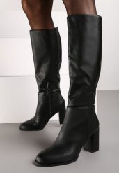 Czarne Klasyczne Kozaki na Obcasie Nolzina. Czarne kozaki Born2be, bez wzorów, eleganckie, bez obcasa, na obcasie, bez zapięcia. Za 249.99 zł.