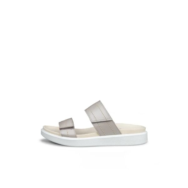 Sandały damskie Ecco Slide. Brązowe sandały ECCO, bez wzorów, z materiału, eleganckie, bez obcasa, bez zapięcia. Za 428.00 zł.