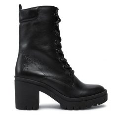 Trzewiki Fly London. Czarne botki Fly London, bez wzorów, bez obcasa, na słupku, bez zapięcia. Za 549.99 zł.
