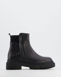 SZTYBLETY DAMSKIE 130267 BLACK. Czarne botki Venezia, bez wzorów, ze skóry, bez obcasa, bez zapięcia. Za 319.00 zł.