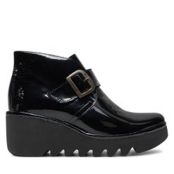 Botki Fly London. Czarne botki Fly London, bez wzorów, bez obcasa, na koturnie, bez zapięcia. Za 459.99 zł.