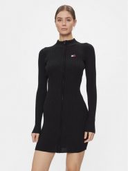 Tommy Jeans Sukienka dzianinowa Tjw Badge Zip Sweater Dress DW0DW17525 Czarny Slim Fit. Czarne sukienki Tommy Jeans, m, bez wzorów, z dzianiny, bez kołnierzyka, bez ramiączek. Za 299.99 zł.